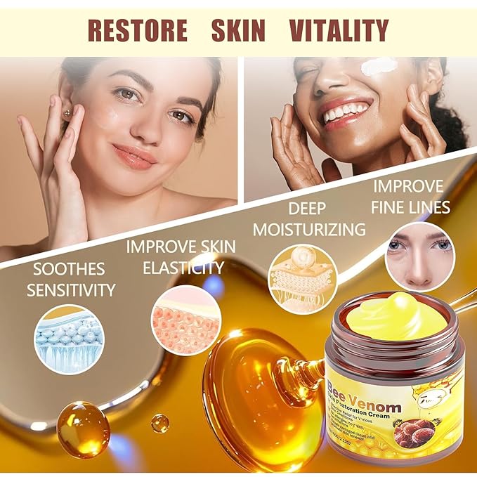 2pcs Bee Venom Skin Care Cream - Naturally Gentle & Non-Irritating, Lightweight & Fast-Absorbing, Enhances Skin Smoothness & Firmness, Day & Night Use 2.12OZ