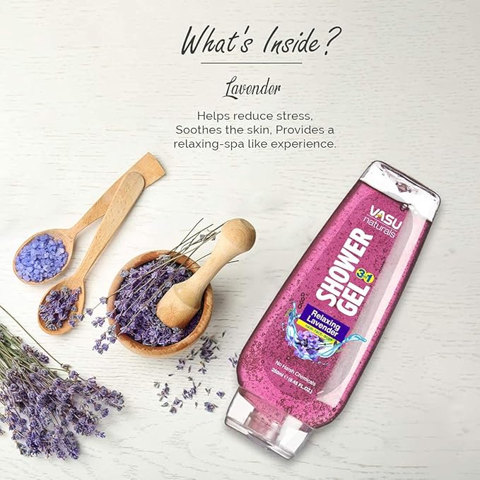 Vasu Naturals Organics Lavender Body Wash Calming Shower Gel with Pro-Vitamin B5 for Women & Men | Soap-Free, Paraben-Free, Soothing Body Cleanser for Sensitive Skin – 8.45 fl oz Each (Pack of 2)