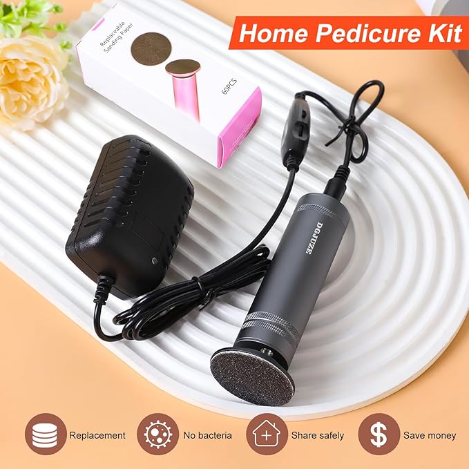 PowerPro Electric Foot Callus Remover,36W Professional 1200rpm Adjustable Speed Metal Body Heavy Duty Grinder for Dead Skin,Automatic Foot Sander with 60pcs Sandpaper Pads(Grey)