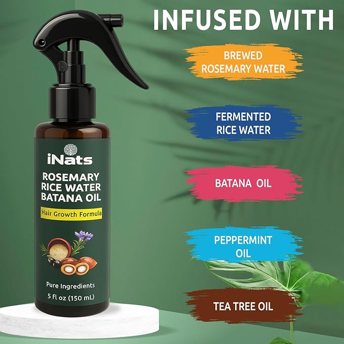 Rosemary Water Spray 5 fl oz - with Rice Water, Biotin, Batana & Peppermint Oil – Hair Oil Spray for Strengthen, Moisturize & Thicken Naturally, Suitable for All Hair Types - For Men & Women