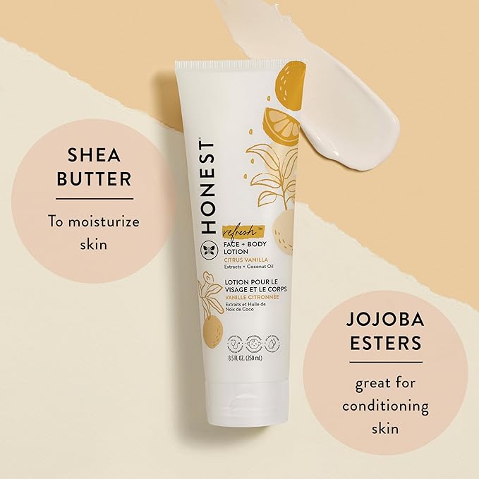 The Honest Company Hydrating Face and Body Lotion Fast Absorbing Naturally Derived Hypoallergenic Citrus Vanilla Refresh 8.5 fl oz