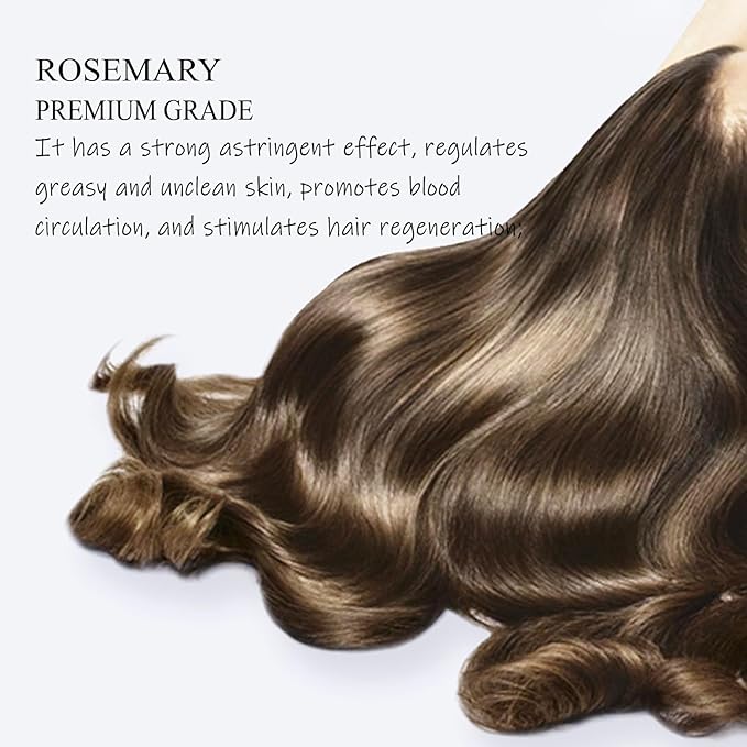 Rosemary Essential Oil for Hair Growth & Scalp Care - 3.38 Fl Oz (100ml) 100% Pure Organic Cold Pressed Oil in Glass Bottle - Aromatherapy Diffuser, Skin & Nail Treatment(Large, Rosemary)