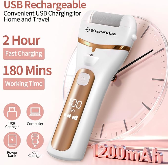 Electric Foot Callus Remover, Rechargeable Electric Callus Remover for Feet with 3 Speed, 9 in 1 Pedicure Kit with Nano-Glass, Waterproof Professional Foot File for Dead, Hard, Cracked Skin(Yellow)