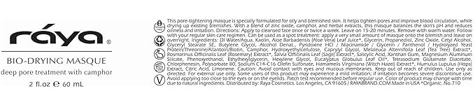 Raya Bio-Drying Masque (710) | Facial Treatment Mask for Oily and Break-Out Skin | Helps Dry Up Blemishes, Minimize Pores, and Reduce Oiliness