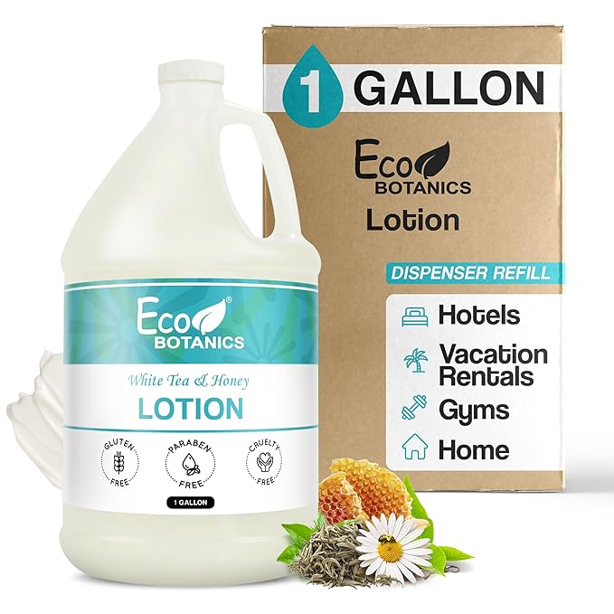 1-Shoppe Terra Pure Eco Botanics Natural Lotion with Raw Honey & White Tea | Gallon Jug Bulk Toiletries for Airbnb, Vacation Rentals, and Home Bathroom | Refill For Soap Dispensers