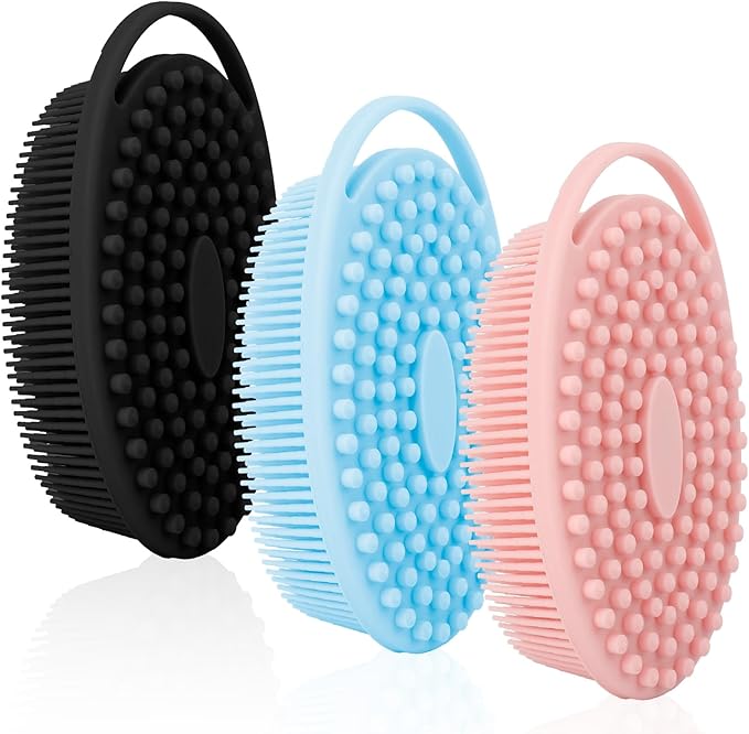 Soft Silicone Body Scrubber, 3 PCS Exfoliating Silicone Loofah, Body Scrubber Shower Brush Exfoliating and Massage 2 in 1, Bath Shower Brush for Cleaning Sensitive Skin Kids Women Men, Lather Well
