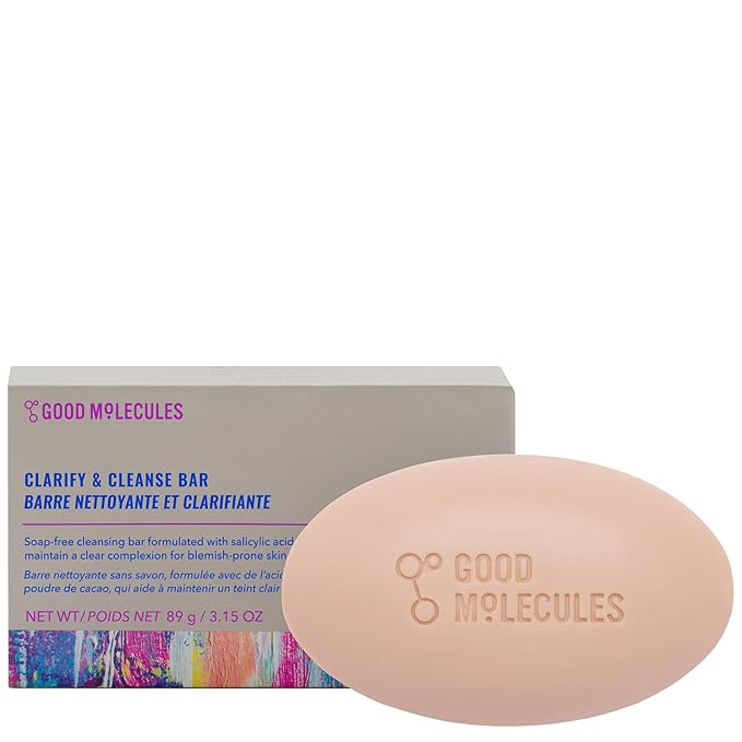 Good Molecules Clarify and Cleanse Bar - Soap Free Bar with Salicylic Acid, BHA for Skin Tone Balancing and Cleansing - Body and Facial Cleanser, Skin Care for Face