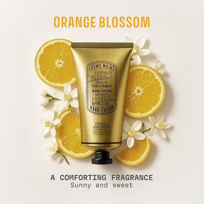 Panier des Sens Orange Blossom Hand Cream with Olive Oil - Nourishing Hand Cream for Dry Cracked Hands 97% Natural Ingredients - Dermatologically Tested Hand Lotion for Woman Made in France, 2.5 fl oz