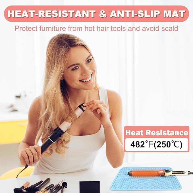Oversize Silicone Heat Resistant Mat for Curling Irons, Hair Straighteners, Flat Irons and Hot Hair Styling Tools, Portable Wrap Pad Cover for Vanity, Travel, Salon(14.2" x 11.0")