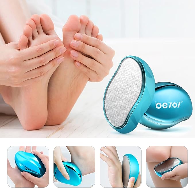 BEZOX Glass Foot File, Foot Scrubber Callus Remover for Wet and Dry Feet, Portable Handheld Sized Foot Scraper for Cracked Heel - Shinning Blue