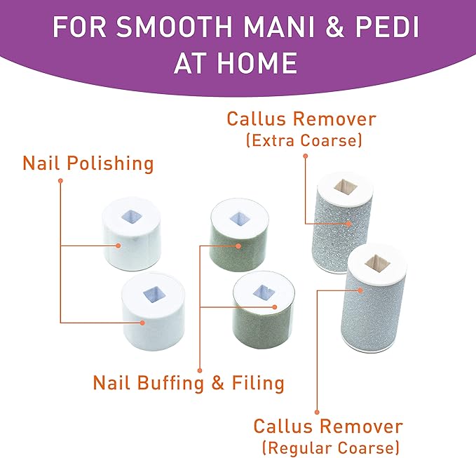 Refill Rollers for Own Harmony Electric Nail File Set & Foot Callus Remover - (4 in 1) Best Mani Pedicure Tools - Refills 6 Pack Replacement Roller Heads (Buffing, Filing, Polishing, Callus Removal)