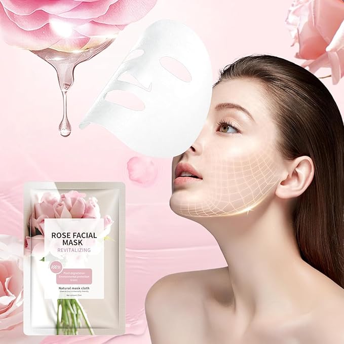Face Masks Skincare for All Skin Types, Pink Rose Hydrating Face Sheet Masks Suitable for Sensitive Skin, Moisturizing Facial Mask for Women Skin Care, Face Mask Gifts for Face Spa 10 Sheets