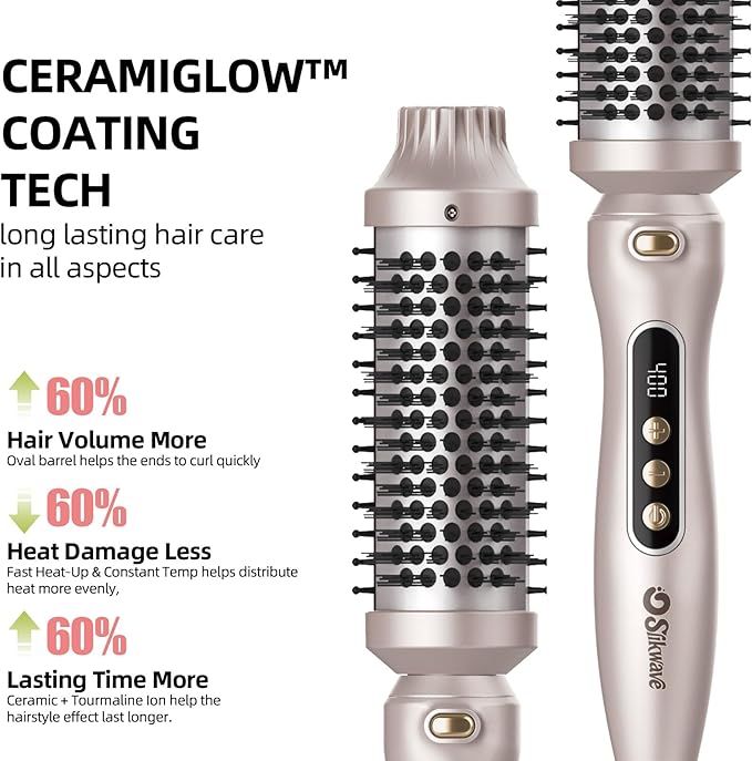 Thermal Brush, 1.7 Inch Heated Round Brush for Women, Dual Voltage Negative Ion Hot Brushes Styler for Blowout Look, Curling & Volumizing & Straightener for Dry Hair