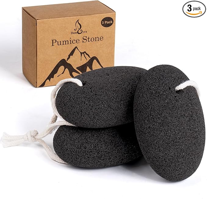 Natural Pumice Stone Set - 3-Pack Oval-Shaped Volcanic Lava Foot Scrubber Files for Callus, Corn, Cracked Heel, and Dead Skin Exfoliation, 4 x 2.8 x 1.6 Inches