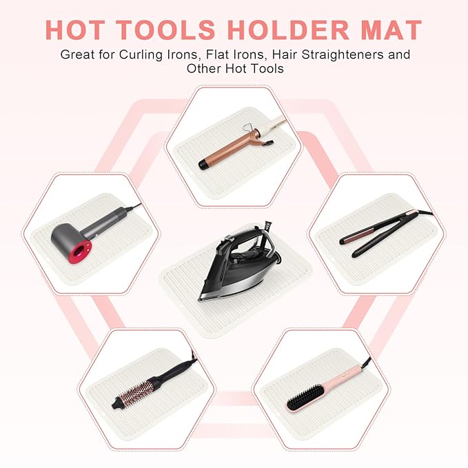 AMIJEAL Oversize Silicone Heat Resistant Mat for Hair Tools, Curling Iron Flat Iron Hair Straightener Holder Mat, Portable Hot Tools Cover Pad for Travel Vanity Salon(14.2" x 11.0")