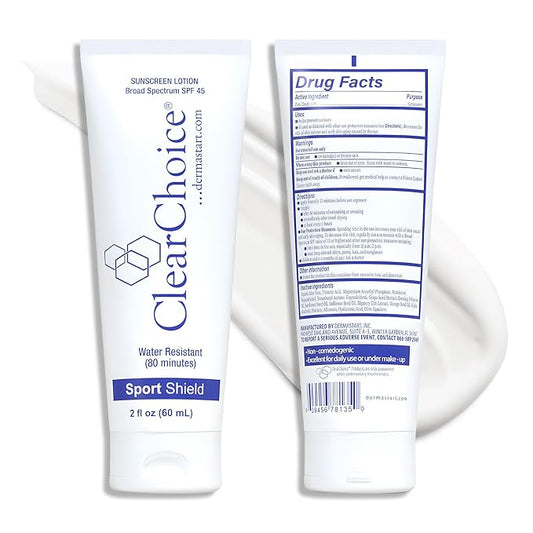 Clear Choice Sport Shield SPF 45 – Mineral Sunscreen & Moisturizer | Non-Greasy Broad-Spectrum Face & Body SPF | Micronized Zinc Oxide | No White Cast | Dermatologist Recommended 60 ml / 2 oz