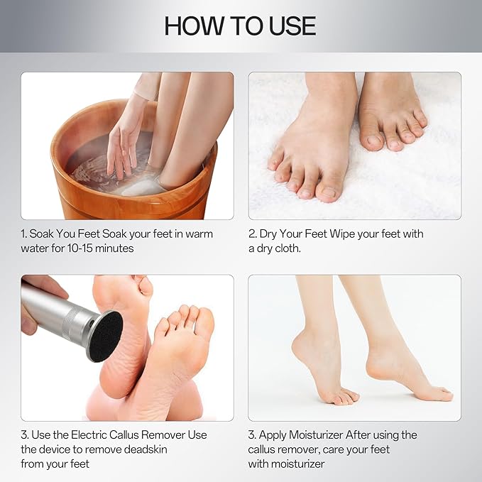 New Version Electric Foot File - Electric Callus Remover for feet,Adjustable Speed Foot File with 60 Pcs Sandpaper Discs for Men & Women Dead Dry Calluses and Cracked Heels,Professional Pedicure Tool