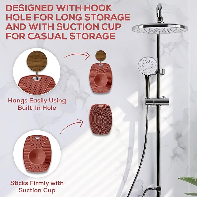 Silicone Body Scrubber – Exfoliating Shower Brush with Suction Handle & Hook | Soft Loofah Alternative for Sensitive Skin | Women, Men, Babies | Dusty Pink