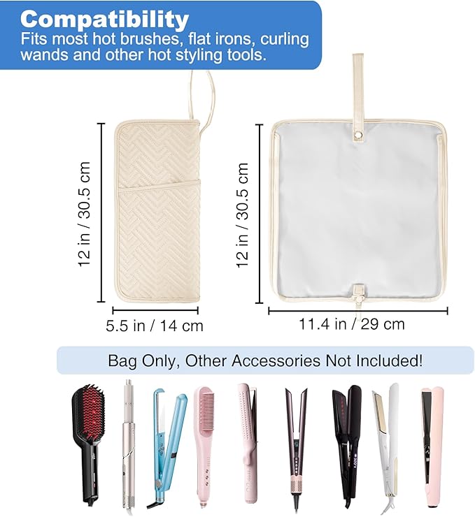 SITHON Hot Iron Holder & Mat, Heat Resistant Hair Tools Travel Bag Portable Hot Tools Organizer Cover Pouch for Curling Irons, Flat Irons, Hair Straightener and Styling Tools (Bag Only) (Beige)
