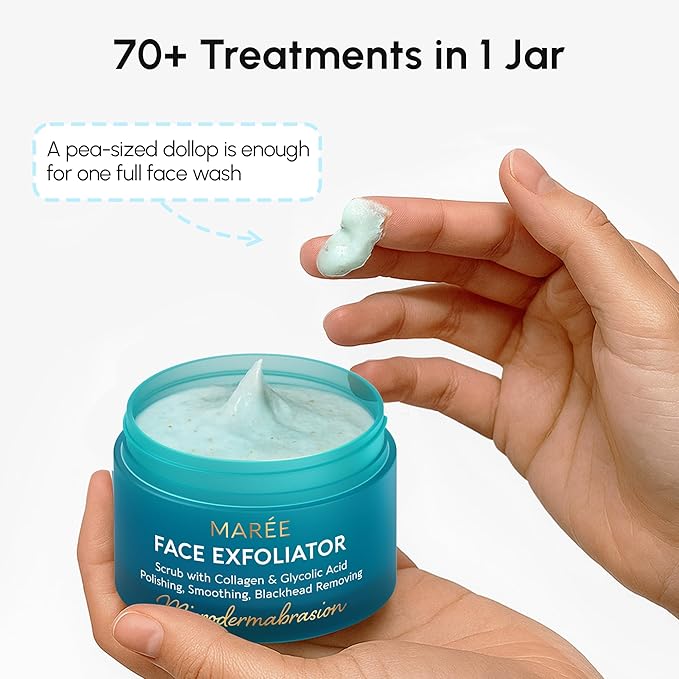 MAREE Face Exfoliator — Microdermabrasion Facial Scrub & Exfoliating Face Wash for Women — Collagen & Glycolic Acid — Gentle Scrub and Exfoliant — Men Exfoliating Scrubber — Exfoliante Facial Cleanser