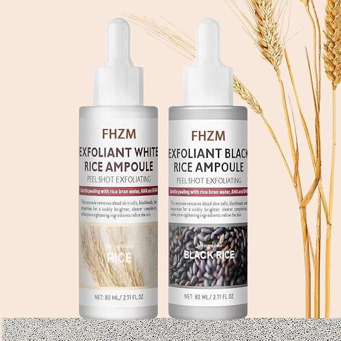 Face Peel Shot Glow Black & White Rice Exfoliating Ampoule Extract Peeling, Pore Minimizing & Deep Hydration Face & Body Scrub Serum, Support Dead Skin Cell Remover -80ml/2.7Fl oz