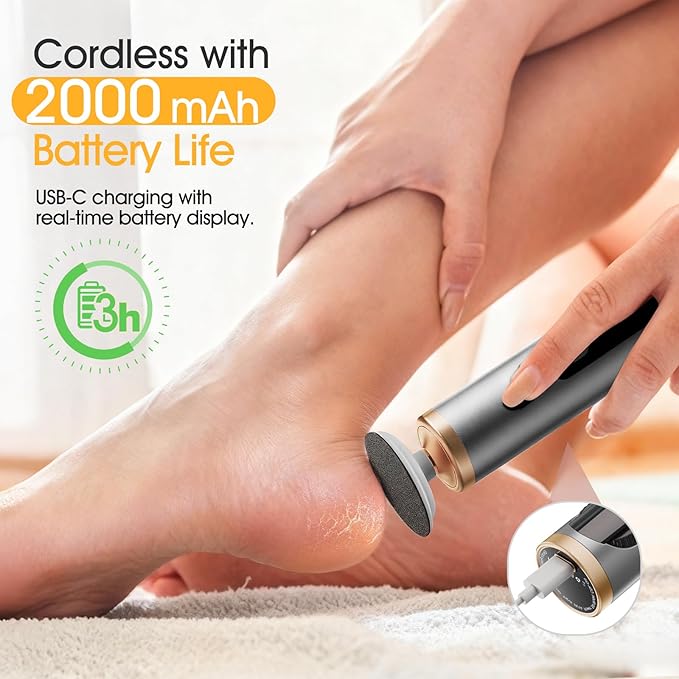 Electric Foot Callus Remover with Adjustable Speed Dial, Rechargeable Pedicure Tools for Feet with Powerful Motor for Dead Skin & Cracked Heel,Electric Foot File with 2 Detachable Discs