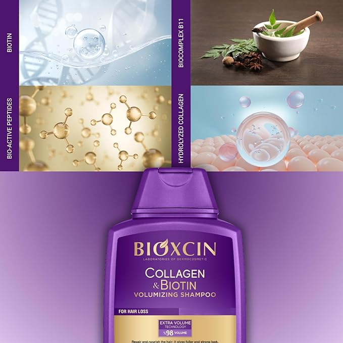 BIOXCIN Collagen Biotin Volumizing Shampoo for Thin and Weak Hair, Extra Volume Strength Sulfate-Free, 300 ml