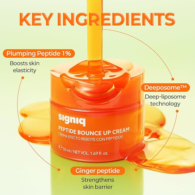signiq Peptide Bounce Up Cream, Plumping Syrup Formula with 1% Peptide, Hydrating & Firming Face Moisturizer for Dewy and Glow Skin, Korean Skincare (50ml, 1.69 fl.oz.)