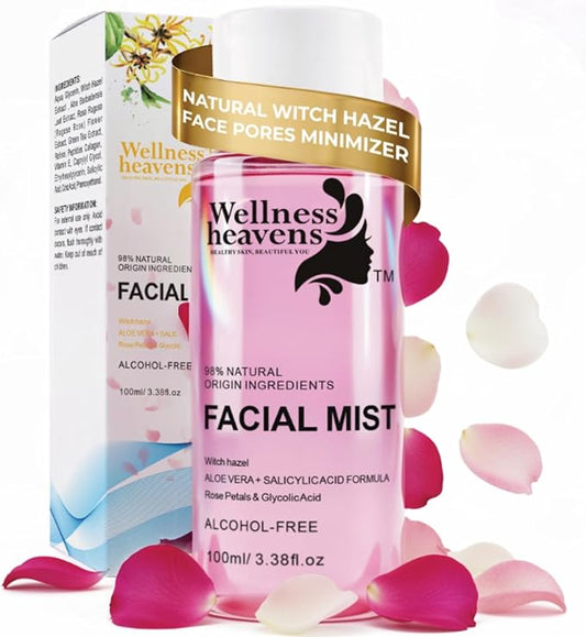 Hydrating Toner for Face, Refreshing Face Mist | Rose Water Toner with Witch Hazel Salicylic, & Glycolic Acid | A Zero Pore Cleanser, Helps Fade Dark Spots & Minimize Pores, Alcohol-Free, 100 ml