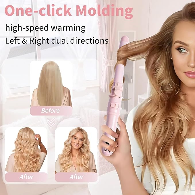 1.1 inch Automatic Curling Wand Rotating Curling Iron for Long Short Hair, Automatic Hair Curler with LED Display, Professional Hair Styling Irons Fast Heating