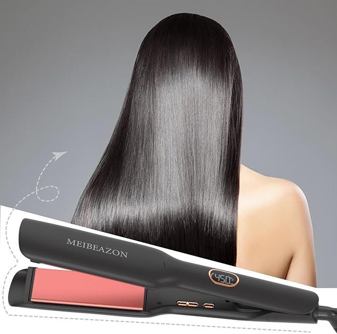 Flat Iron Hair Straightener – 1.7”Wide Ceramic Plate with Negative Ionic Technology, Digital Temp Control & Dual Voltage for Curly/Thick/Coily Hair