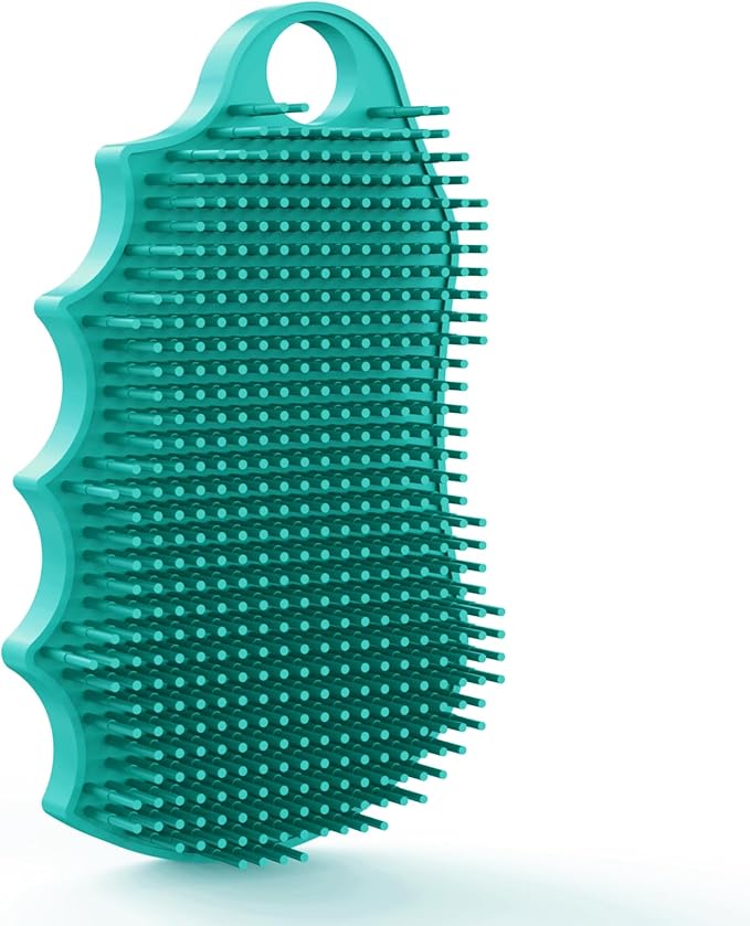 Silicone Body Scrubber Silver-Infused Dual-Sided 3-in-1 for Shower, Body Cleaning+Massage+Exfoliator Body Brush Buffer for Men and Women, Silicone Loofah, Non-Slip Handle (Mint Green)