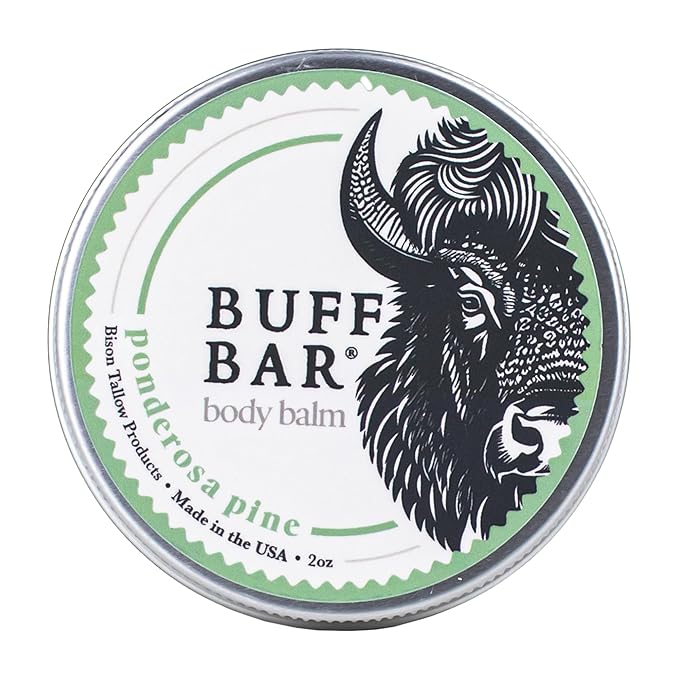 BUFF BAR Pure Bison Tallow Balm, Ponderosa Pine - Scents of Pine, Cypress, & Cedar - All Purpose, Body Butter, Hydrating, Naturally Derived, Replaces Lotion - For Dry, Itchy Skin