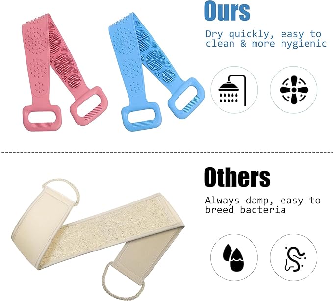 Silicone Body Scrubber for Shower,Silicone Back Body Scrubber with Handle,27.5 Inch Exfoliating Deep Clean Bath Body Brush Scrubber for Men and Women-2 PCS