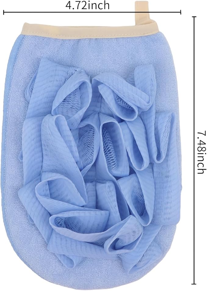 3 Pack Bath Loofah Body Sponge Brushes Loofah Exfoliating Glove Bath Shower Glove with Flower Bath Ball Bath Shower Loofah Sponge for Women and Men (Blue)