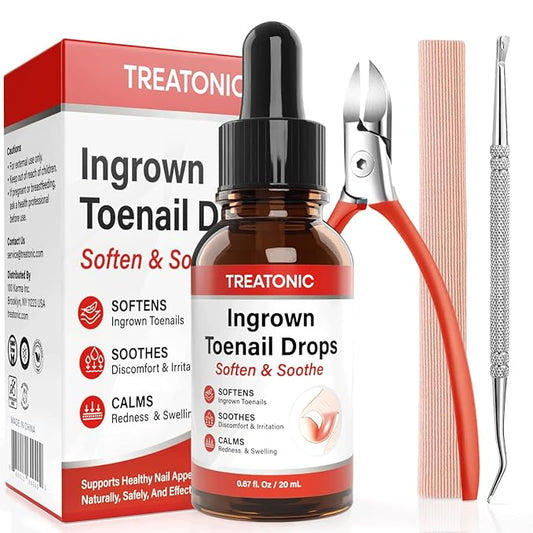 Treatonic Ingrown Toenail Treatment Kit – Nail Softening Drops & Precision Clippers Removal Set for Ingrown Toenail Care, Thick Curved Nails, Hard-to-Trim Toenails – Ingrown Toenail Tool for Home Use
