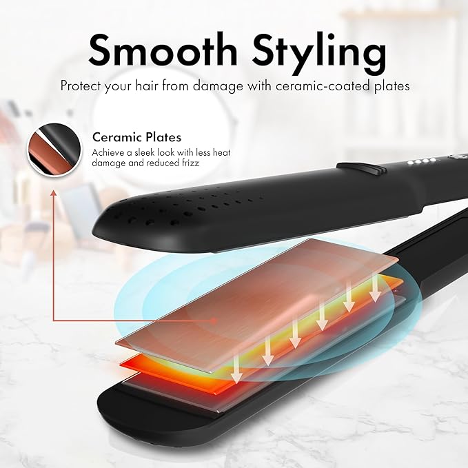 Ceramic Flat Iron Hair Straightener 1.5 Inch – Fast Heating, Adjustable Temperature (320°F-428°F), Wide Plate Hair Styling Tool for Smooth, Frizz-Free Hair – Ideal for All Hair Types