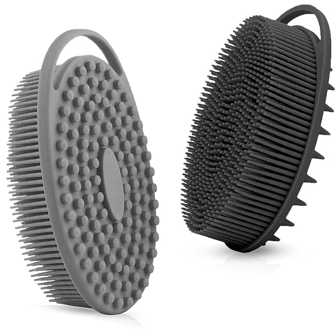 Silicone Body Scrubber, Silicone Loofah, Bath Cleaning Scrubber, Shower Sponge Glove, Exfoliating Body Brush for Wet or Dry Brushing, More Hygienic Than Traditional Loofah (Black and Grey)