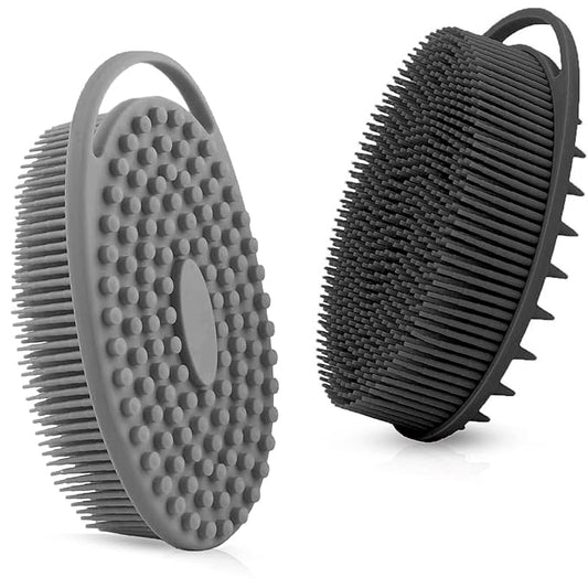 Silicone Body Scrubber, Silicone Loofah, Bath Cleaning Scrubber, Shower Sponge Glove, Exfoliating Body Brush for Wet or Dry Brushing, More Hygienic Than Traditional Loofah (Black and Grey)