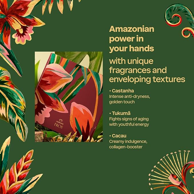 Natura - Brazilian Beauty Hand Cream Trio Holiday Gift Set – Travel Size, Brazil Nut, Tukumã & Cacau | 100% Vegan, Deep Nourishing Hand Creams Gift Box 1.4 oz (40g)