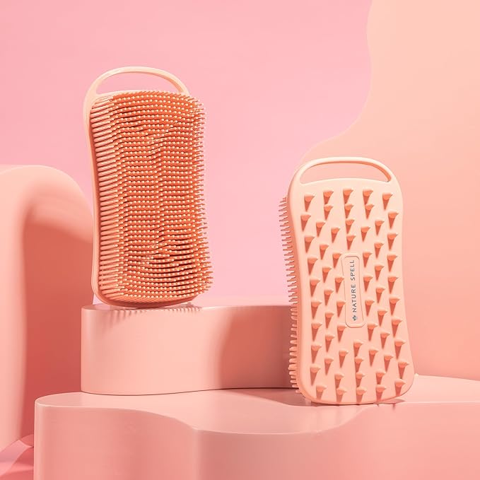 Nature Spell Silicone Body Scrubber, Dual-Sided Exfoliator & Cleansing Brush, Waterproof