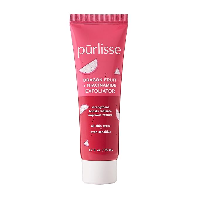 pürlisse Dragonfruit + Niacinamide Face Exfoliator Scrub - Exfoliating Face Wash for Radiance & Improved Texture - Strengthens Skin Barrier, Reduces Blemishes & Fights Signs of Aging (1.7 Fl oz)