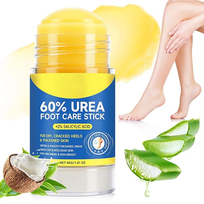 60% Urea with 2% Salicylic Acid Urea Foot Care Stick, Cracked Heel Repair & Deep Moisturizing Treatment for Dry, Rough, Balm for Heels, Elbows, Knees & Hands, Exfoliating Dead Skin, Softening Skin