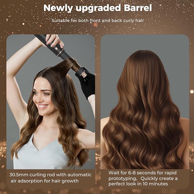 5 in 1 Hot Air Brush - Blow Dryer Brush & Air Curling Wrap Styler with Negative Ion Technology, Hair Dryer Brush for Drying, Curling, Straightening & Styling, Holiday Gift for Women (Black)