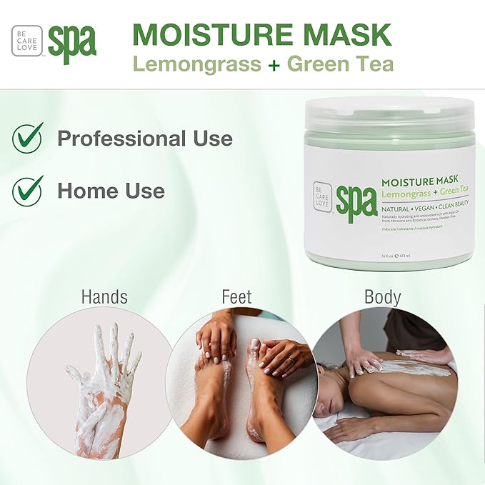 BCL SPA Organic Lemongrass and Green Tea for hands mask, foot mask, and body mask skin care spa treatment for women at home or professional spa with shea butter, argan oil, olive oil, aloe vera 16 oz
