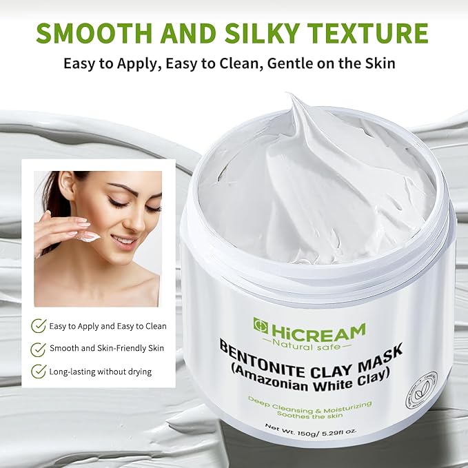 Bentonite Clay Mask, Valentines Gifts for Women Her, Deep Cleansing Facial Mask, Clay Face Mask Skin Care with Kaolin Clay and Aloe for Dull Skins Hydrating (white)