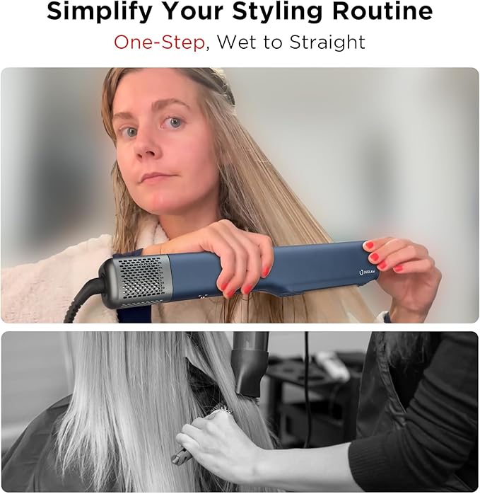 IG INGLAM Air Straight, Style from Wet Hair, 200M Ionic Hair Dryer Straightener for Medium Long Length(14”-30”), Straightener and Dryer 2 in 1, Fast Drying and Straightening in One Step, Dark Blue