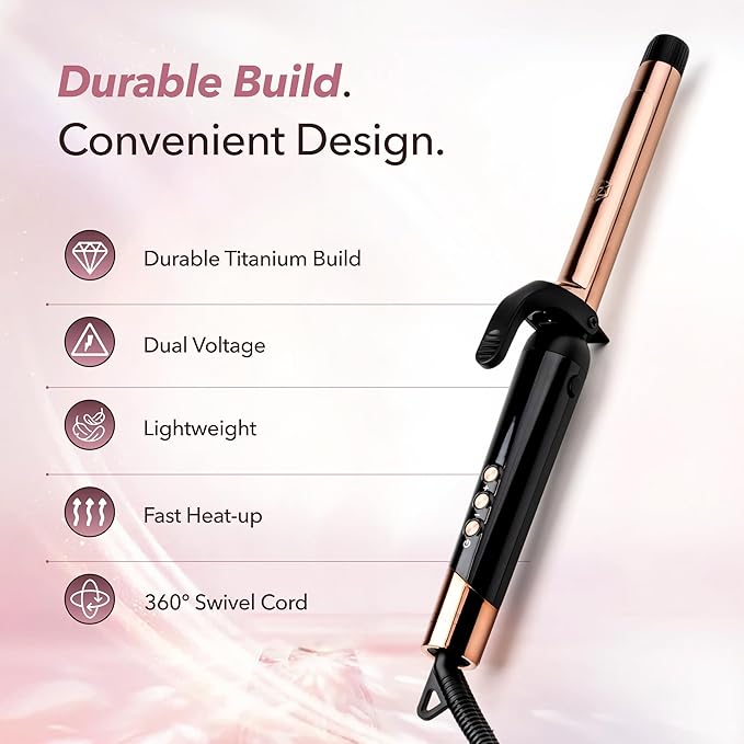 SRILabs CurlQ Curling Iron with 1 inch Extra Long Titanium Barrel, Ceramic Paddle Brush, and Thermal Brush with Rapid Heat Up, 12-Temperature Settings, and 360 Degrees Swivel Cord