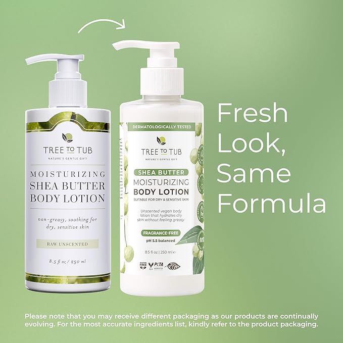 Tree to Tub Unscented Shea Butter Body Lotion for Dry Skin - Fragrance Free Lotion,Vegan Body Moisturizer, Good for Sensitive Skin for both Women & Men