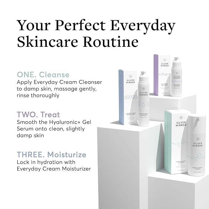 Skincare Set, Everyday Cream Cleanser 5 fl oz, Everyday Cream Moisturizer 1.7 fl oz, Hyaluronic Acid Face Serum 1 fl oz, for All Skin Types, Skincare Solution